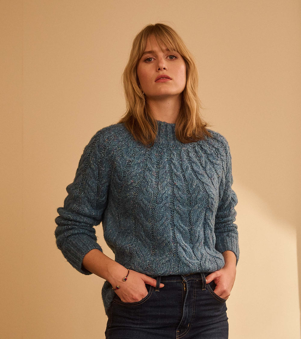 Dylan Cable Knit Sweater - Blue Heather | Hatley Outlet Women
