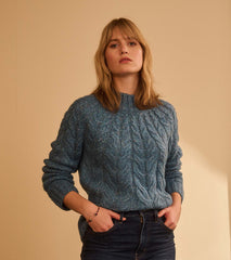 Dylan Cable Knit Sweater - Blue Heather | Hatley Outlet Women