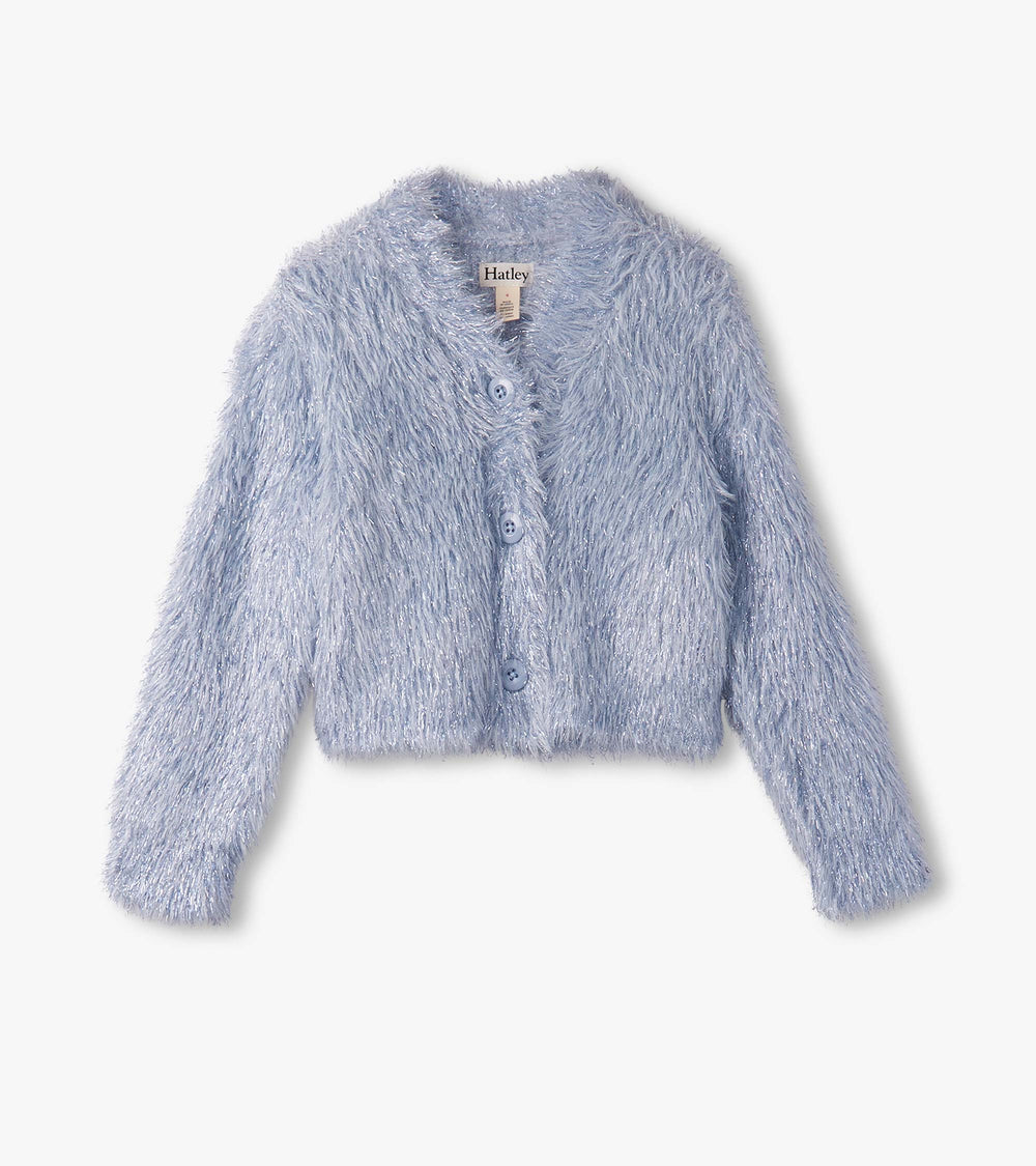 Girls Glitter Heart Blue Metallic Cardigan | Hatley Onsale Girls