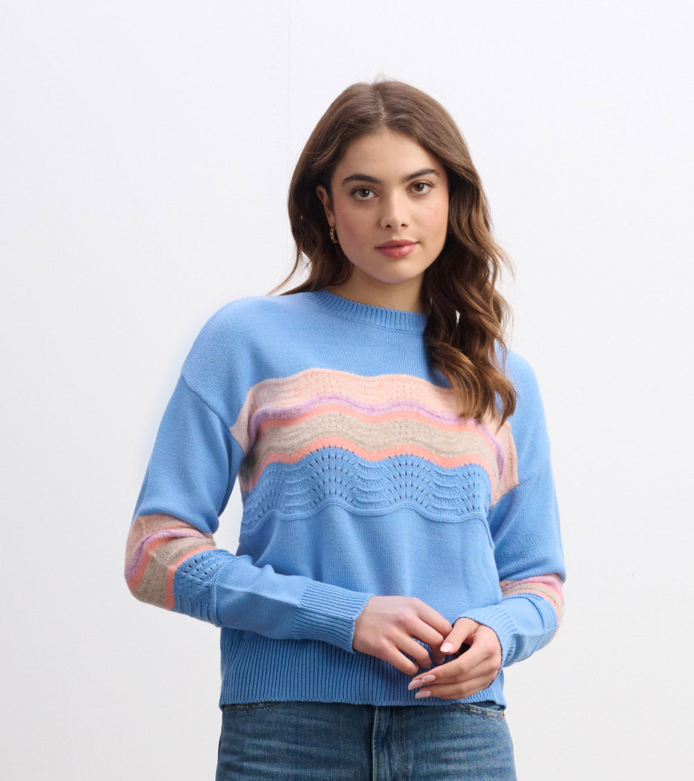 Pointelle Wave Sweater - Sky Blue Ripple | Hatley Women