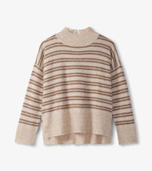 Mock Neck Sweater - Double Stripe Camel | Hatley US Women