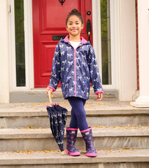 Girls Silver Ribbon Zip-Up Rain Jacket | Hatley