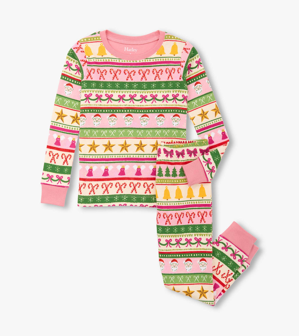 Girls Pink Fun Fair Isle Cotton Pajama Set | Hatley For Girls