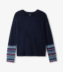 Jacquard Cuff Sweater - Navy | Hatley For Women
