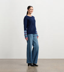 Jacquard Cuff Sweater - Navy | Hatley For Women