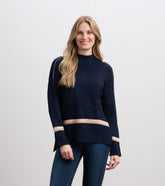 Mock Neck Sweater - Navy Stripe | Hatley For Women