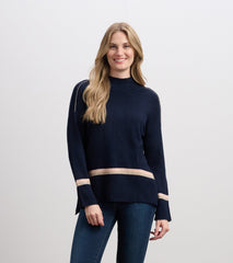 Mock Neck Sweater - Navy Stripe | Hatley For Women