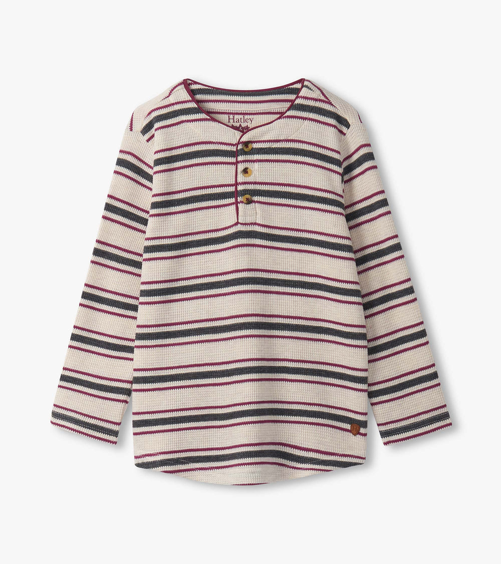 Boys Oatmeal Melange Stripes Waffle Henley | Hatley US Boys