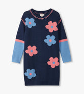 Girls Navy Flower Drop Shoulder Sweater Dress | Hatley US Girls