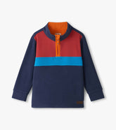 Boys Navy Color Block Fleece 1/4 Zip Mockneck | Hatley Outlet Boys