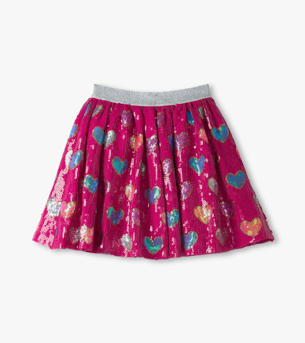 Girls Pink Busted Hearts Sequin Skirt | Hatley Onsale Girls