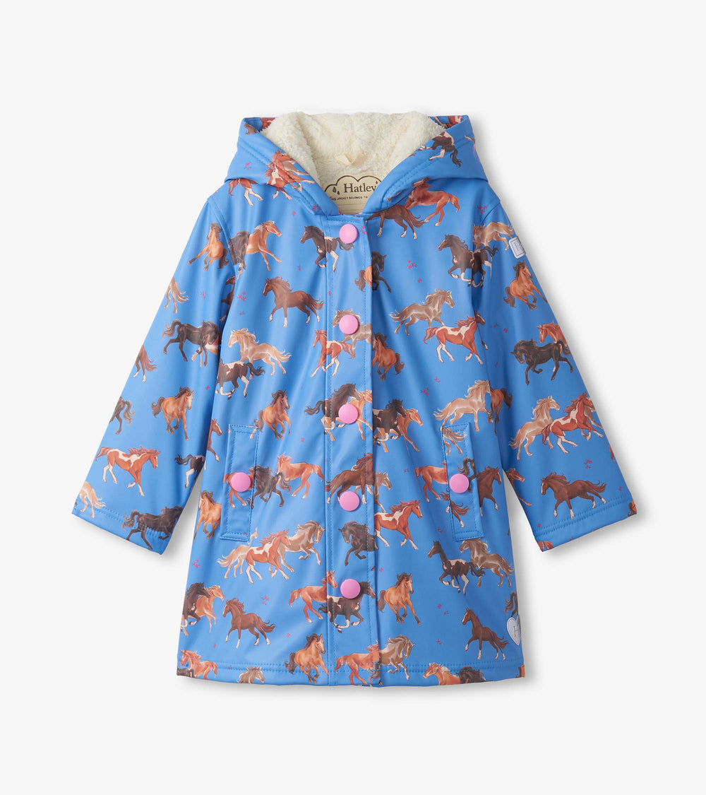 Girls Tinsel Horses Sherpa Lined Button-Up Rain Jacket | Hatley US Girls