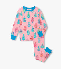Girls Pink Bottle Brush Trees Glow in the Dark Cotton Pajama Set | Hatley Sale Girls