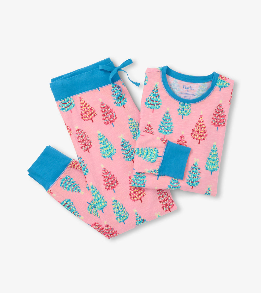 Women's Pink Bottle Brush Trees Glow in the Dark Cotton Pajama Set | Hatley Discount Women
