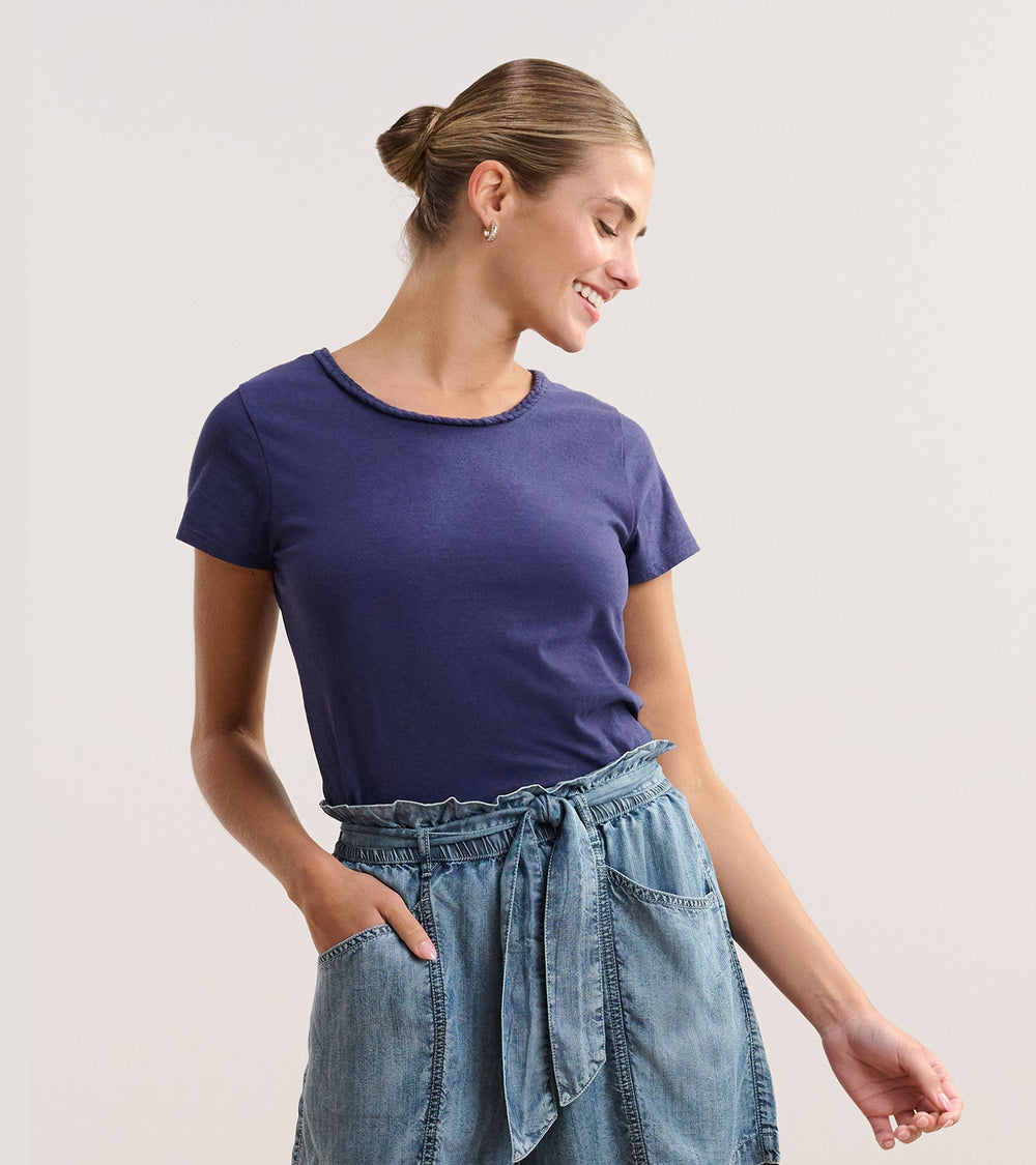 Braided Neck Tee - Navy | Hatley