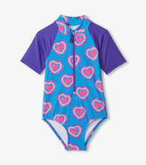 Girls Glowing Hearts One-Piece Rashguard | Hatley Girls