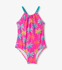 Girls Printed Palms Gather Front Swimsuit | Hatley Girls