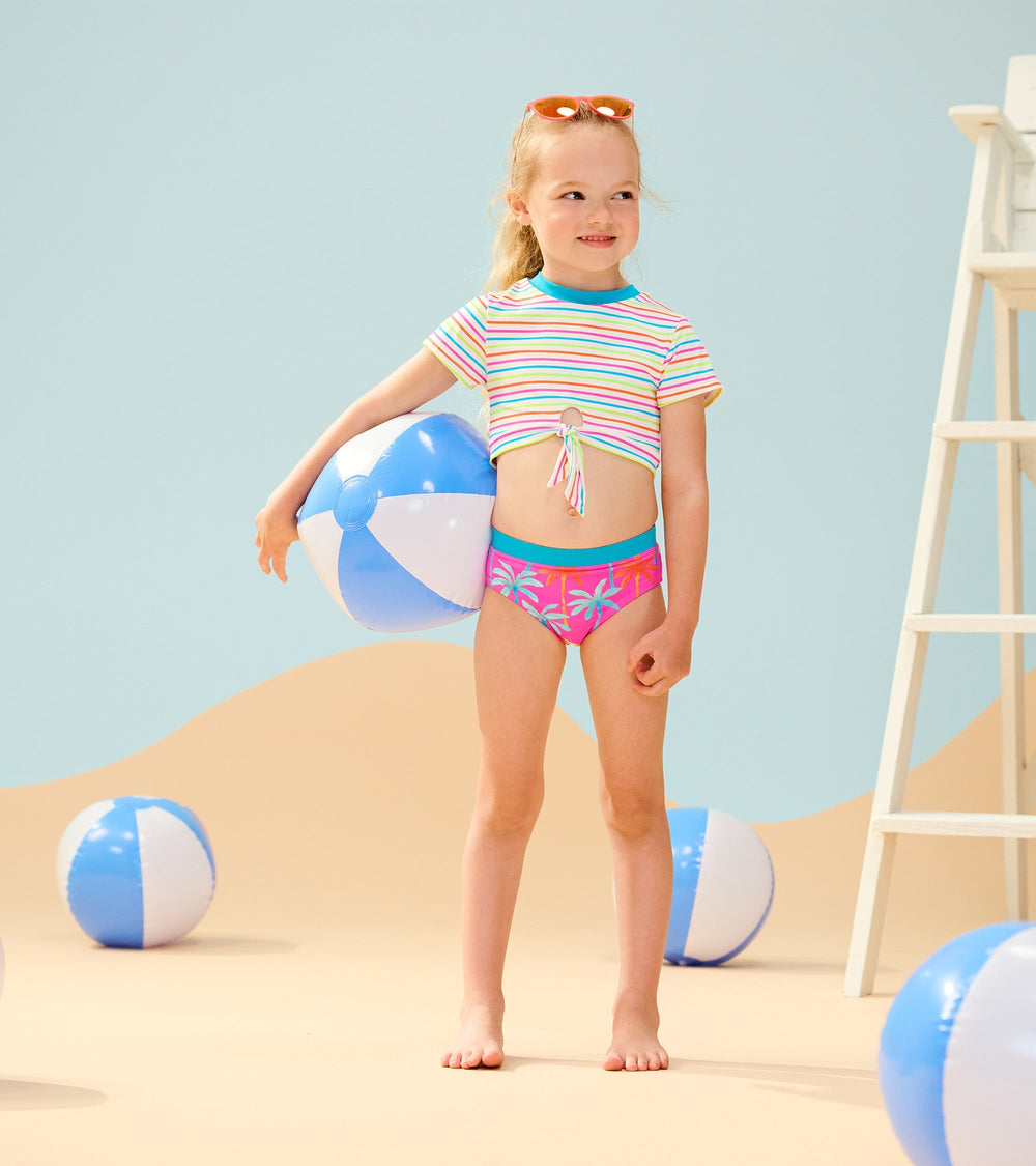 Girls Printed Palms Short Sleeve Tankini Set | Hatley