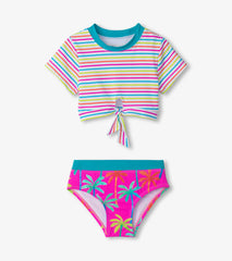Girls Printed Palms Short Sleeve Tankini Set | Hatley