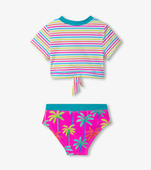 Girls Printed Palms Short Sleeve Tankini Set | Hatley