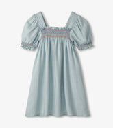 Girls Soft Blue Denim Puff Sleeve Smocked Dress | Hatley Girls