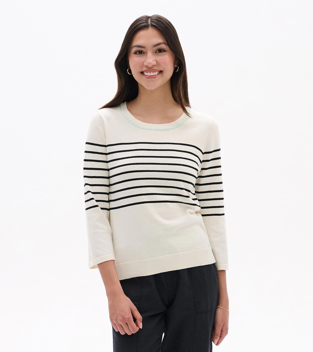 3/4 Sleeve Knit Top - Black Stripes | Hatley Discount Women