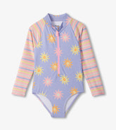 Girls Lavender Sunshine Long Sleeve One-Piece Rashguard Swimsuit | Hatley
