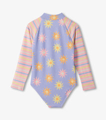 Girls Lavender Sunshine Long Sleeve One-Piece Rashguard Swimsuit | Hatley