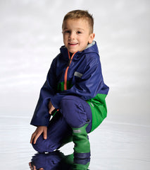 Boys Navy & Green Colorblock Rain Jacket | Hatley Outlet Boys