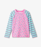 Girls Pink Floral Stripes Long Sleeve Rashguard | Hatley Girls