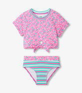 Girls Pink Floral Stripes Tie-Front Two-Piece Swimsuit | Hatley For Girls