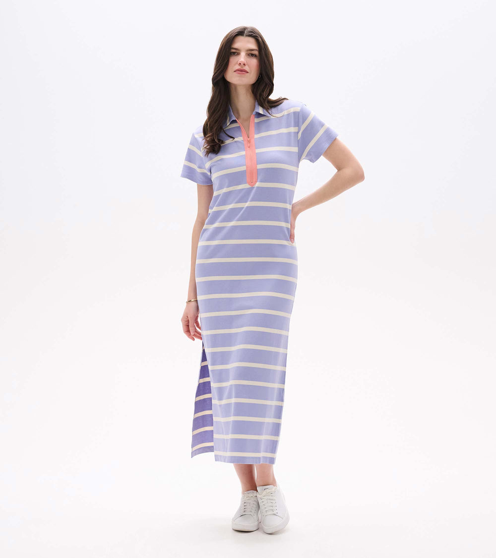 Contrast Zip Maxi Dress - Pale Iris Stripes | Hatley For Women