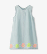 Girls Soft Blue Tencel Embroidered Pinafore Dress | Hatley Discount Girls