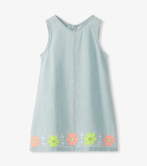 Girls Soft Blue Tencel Embroidered Pinafore Dress | Hatley Discount Girls