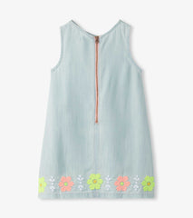 Girls Soft Blue Tencel Embroidered Pinafore Dress | Hatley Discount Girls