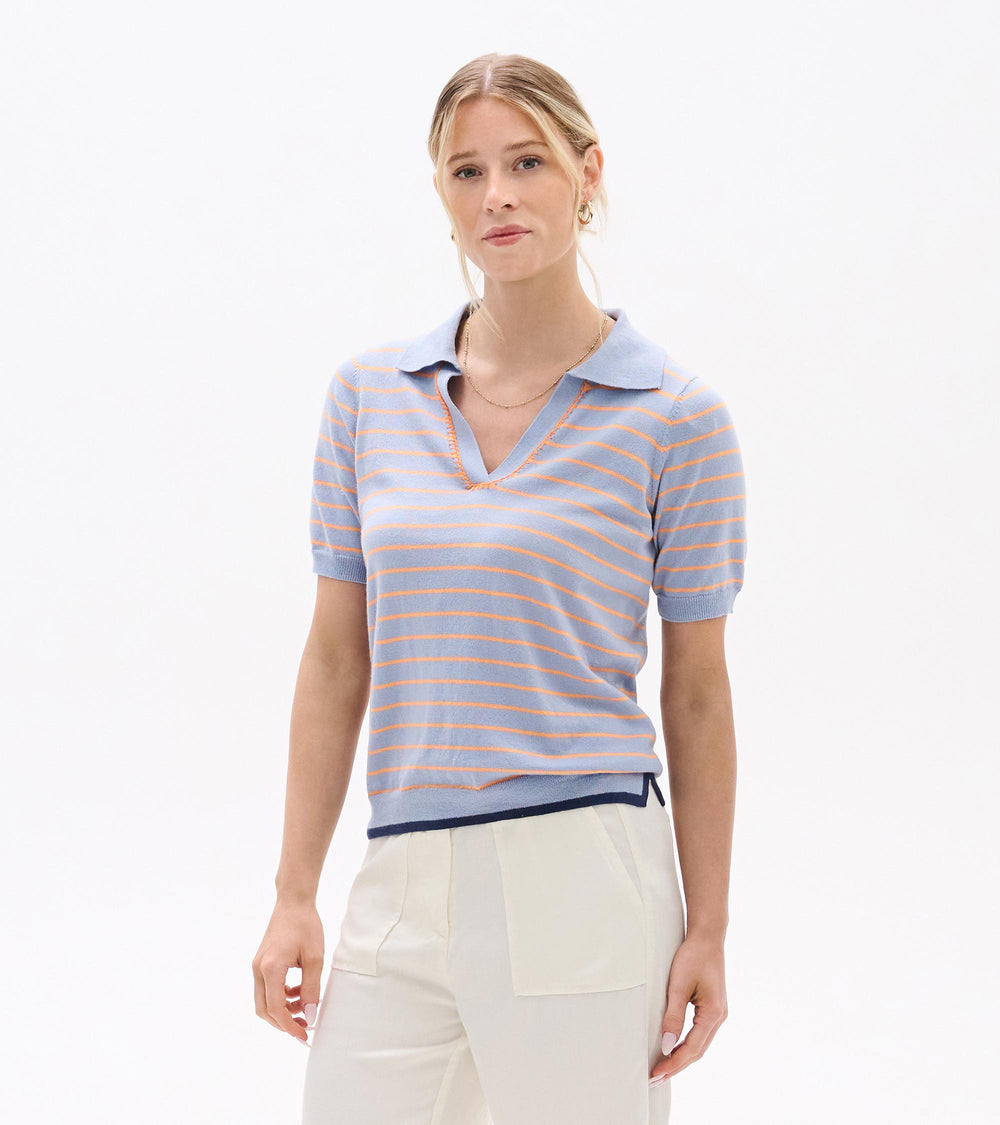 Johnny Collar Top - Serenity Stripe | Hatley US Women