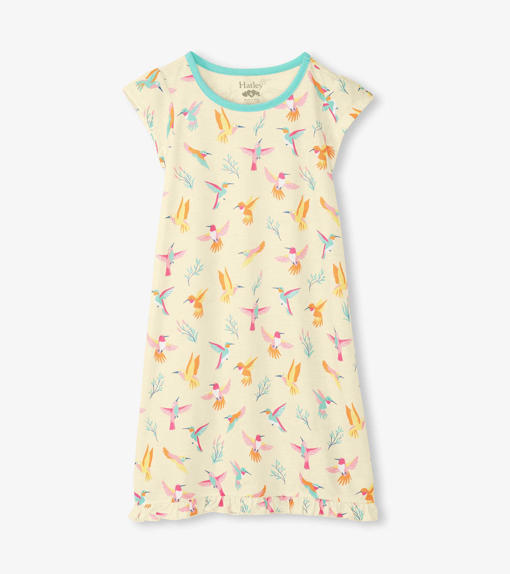 Girls Springtime Hummingbirds Ruffle Hem Nightdress | Hatley Outlet Girls