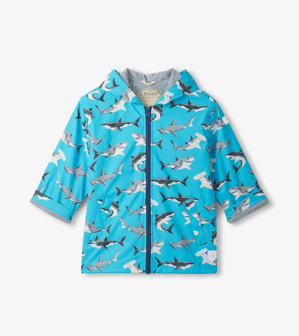 Boys Color Changing Shark Party Zip-Up Rain Jacket | Hatley Outlet Boys