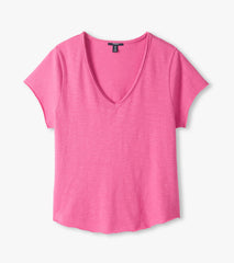 Sadie V-Neck Tee - Super Pink | Hatley Women