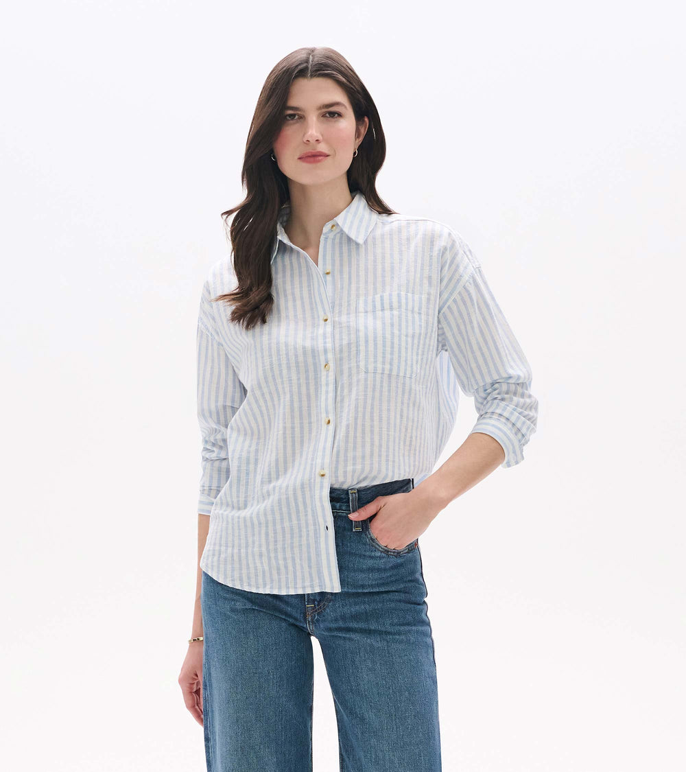 Relaxed Button Down - Cashmere Blue Stripes | Hatley Discount Women