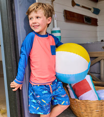 Boys Coral & Navy Long Sleeve Rashguard | Hatley Sale Boys