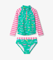 Girls Tropical Long Sleeve Two-Piece Rashguard Swimsuit | Hatley Sale Girls