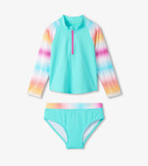 Girls Turquoise Shimmer Long Sleeve Two-Piece Rashguard Swimsuit | Hatley US Girls