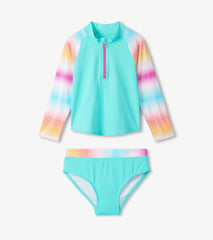 Girls Turquoise Shimmer Long Sleeve Two-Piece Rashguard Swimsuit | Hatley US Girls