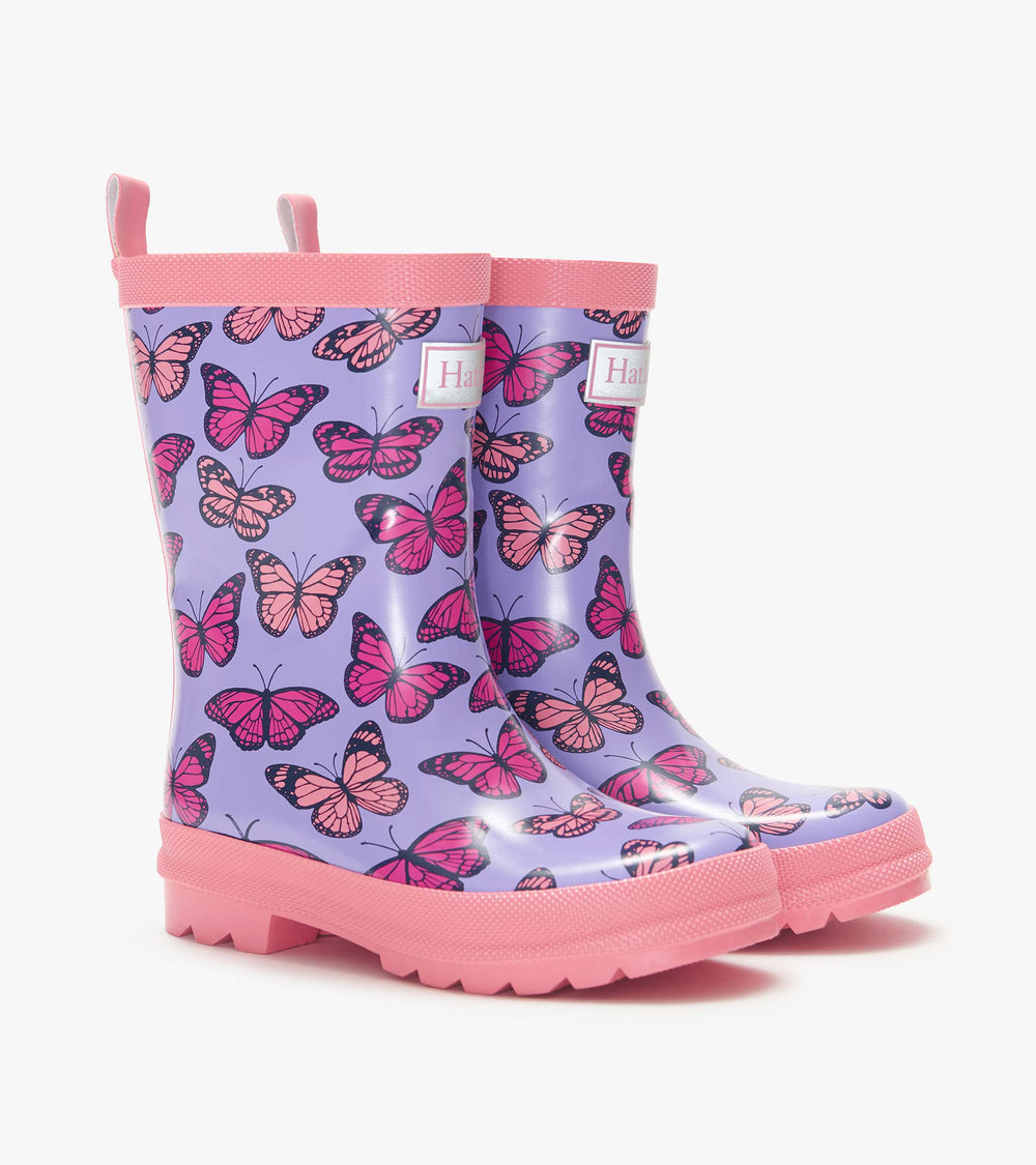 Girls Violet Butterflies Shiny Rain Boots | Hatley Onsale Girls