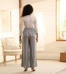 Hatley Bottoms | Women Belted Wide Leg Pants - Rainbow Stripes