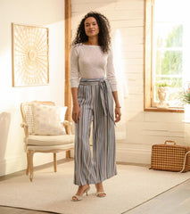 Hatley Bottoms | Women Belted Wide Leg Pants - Rainbow Stripes