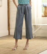 Hatley Bottoms | Women Cropped Wide Leg Pants - Blue Acid Rinse