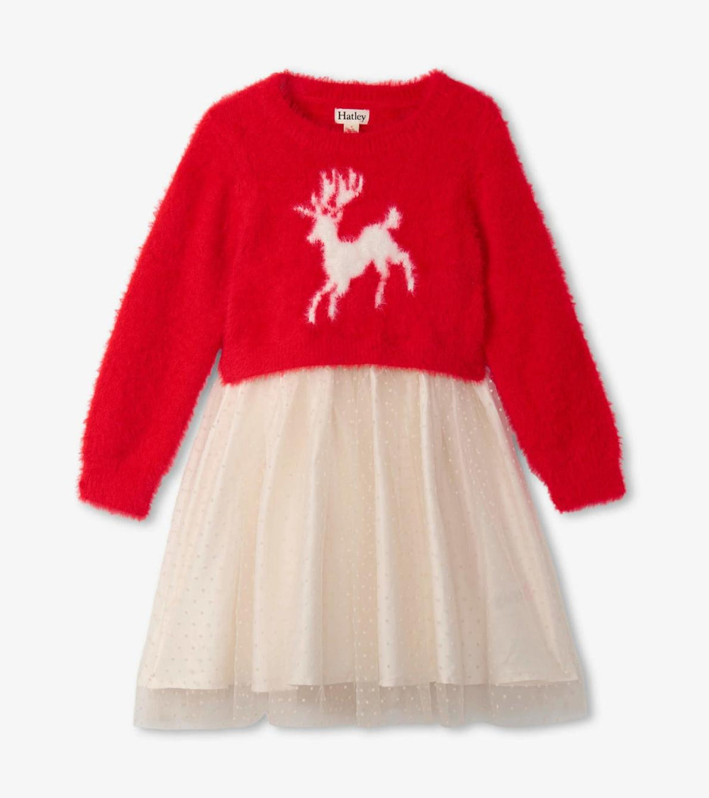 Hatley Dresses | Girls Girls Holiday Deer Mix Media Dress