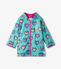 Hatley Rainwear | Girls Girls Hearts Colour Changing Zip-Up Rain Jacket